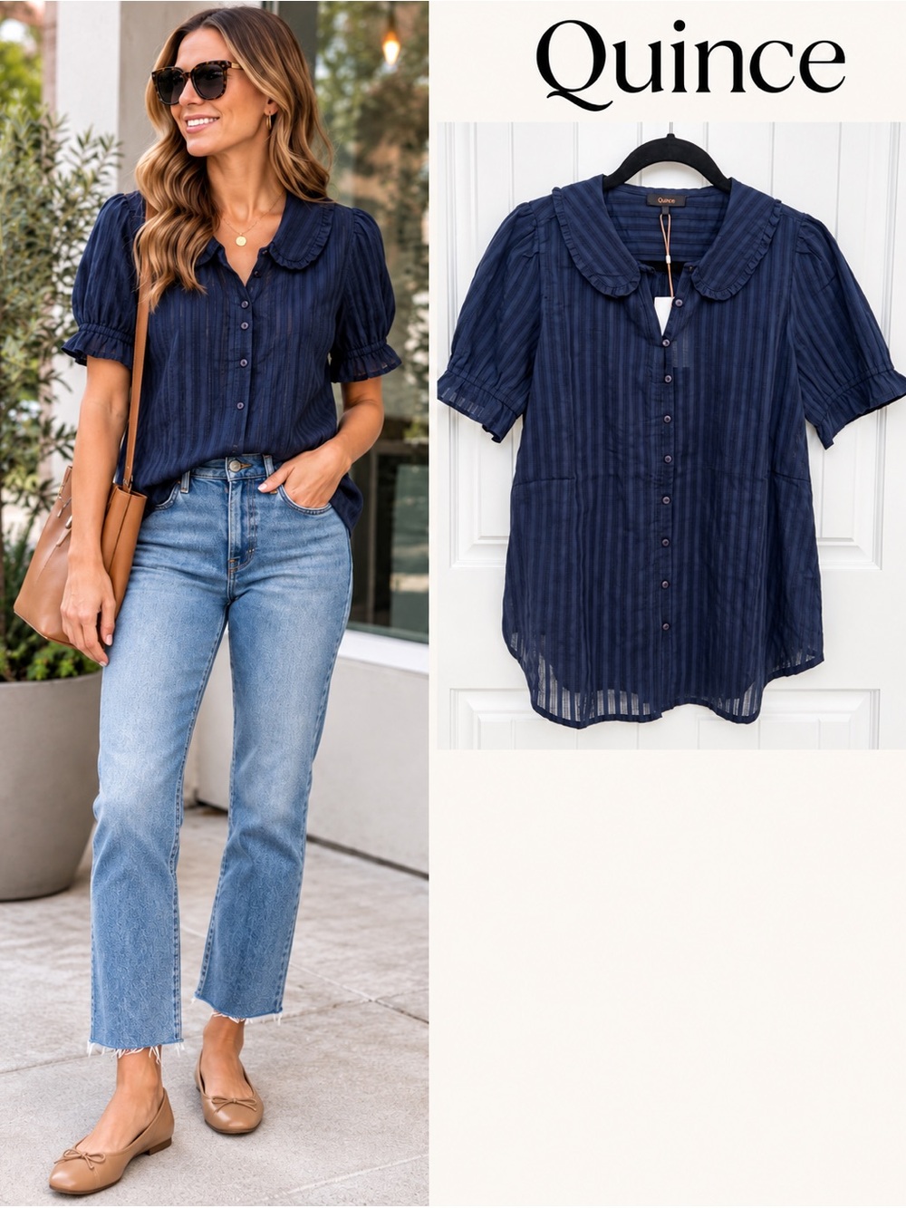 Quince Embroidered Cotton Ruffle Collar Blouse